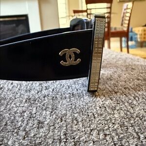 CHANEL Black Belt with Silver Accents